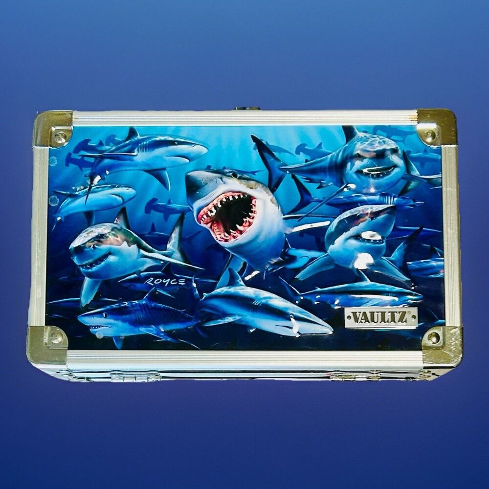 Vaultz Storage Case 3D Shark Design Aluminum Carrying Blue Box No Key